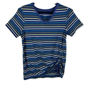 Cuddl Duds Blue Striped Short Sleeve‎ T-Shirt Medium